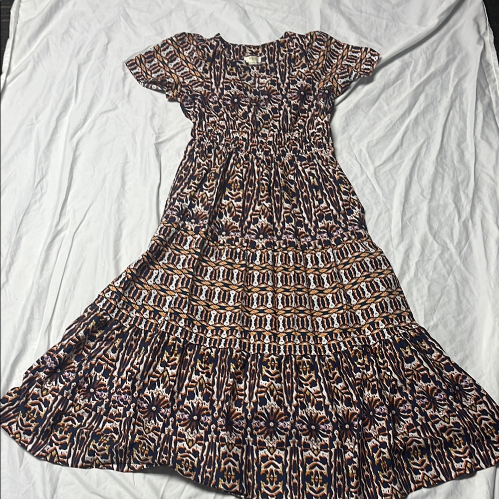 Maeve Somerset Maxi Dress - Blue, Orange & White Batik
